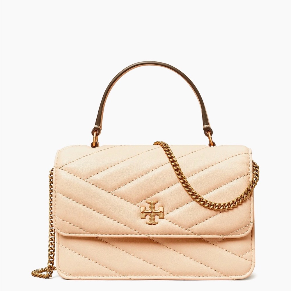 Tory Burch Tan Mini Kira Chevron Leather Top Handle Bag